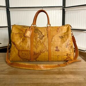 Alviero Martini Vintage 1A Classe Brown Geo Coated Canvas Weekender Bag